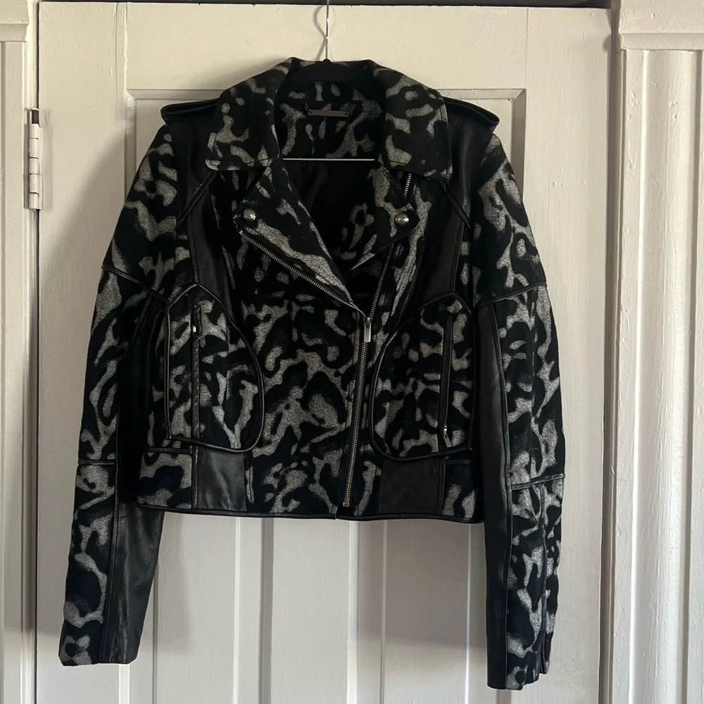 DVF animal print wool and leather moto jacket - Picture 1 of 6